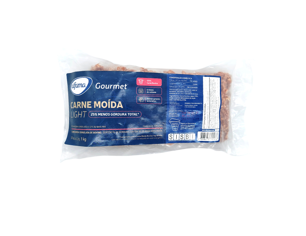 CARNE MOÍDA BOVINA LIGHT CONGELADA ALFAMA GOURMET 1 KG (CX 9 PCT)
